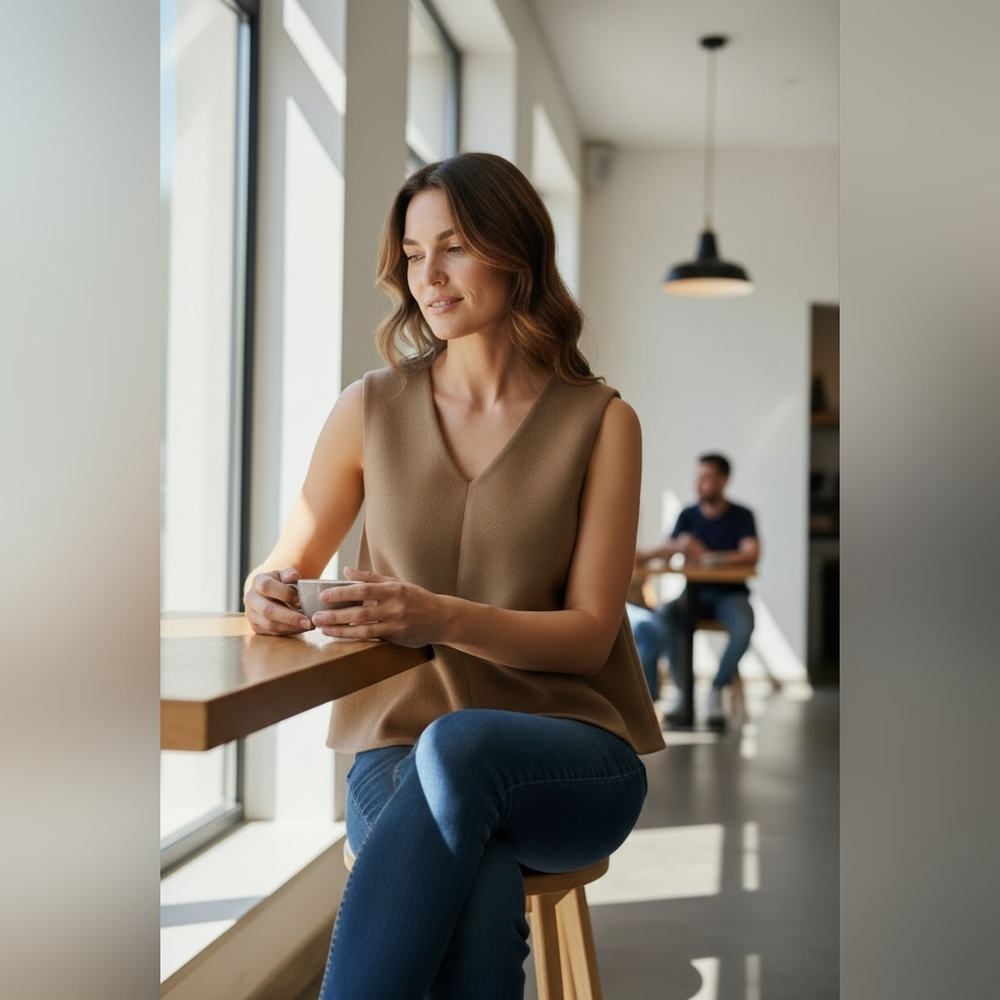 Ruban Women's S Cashmere Wool V-Neck Sleeveless Designer Top Old Money‎